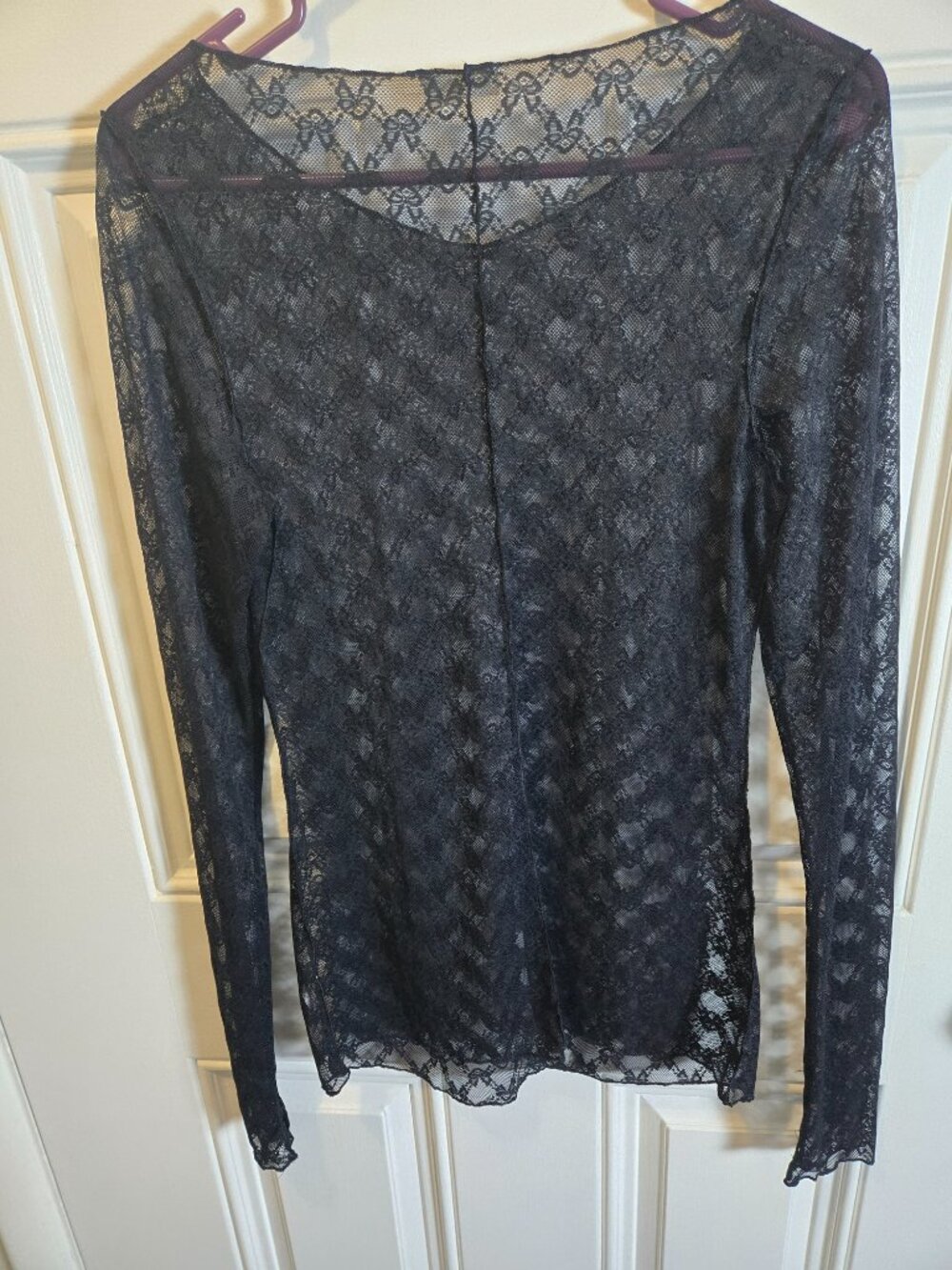 Free People Intimately Black Lace Sheer Long Sleeve Mesh Top M Boho Festival - Picture 7 of 9